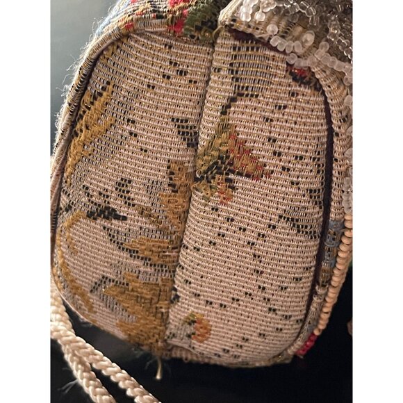 Tapestry Handbag Elegantly Beaded in Multicolors With Applied Vinyl Flower - Picture 6 of 10